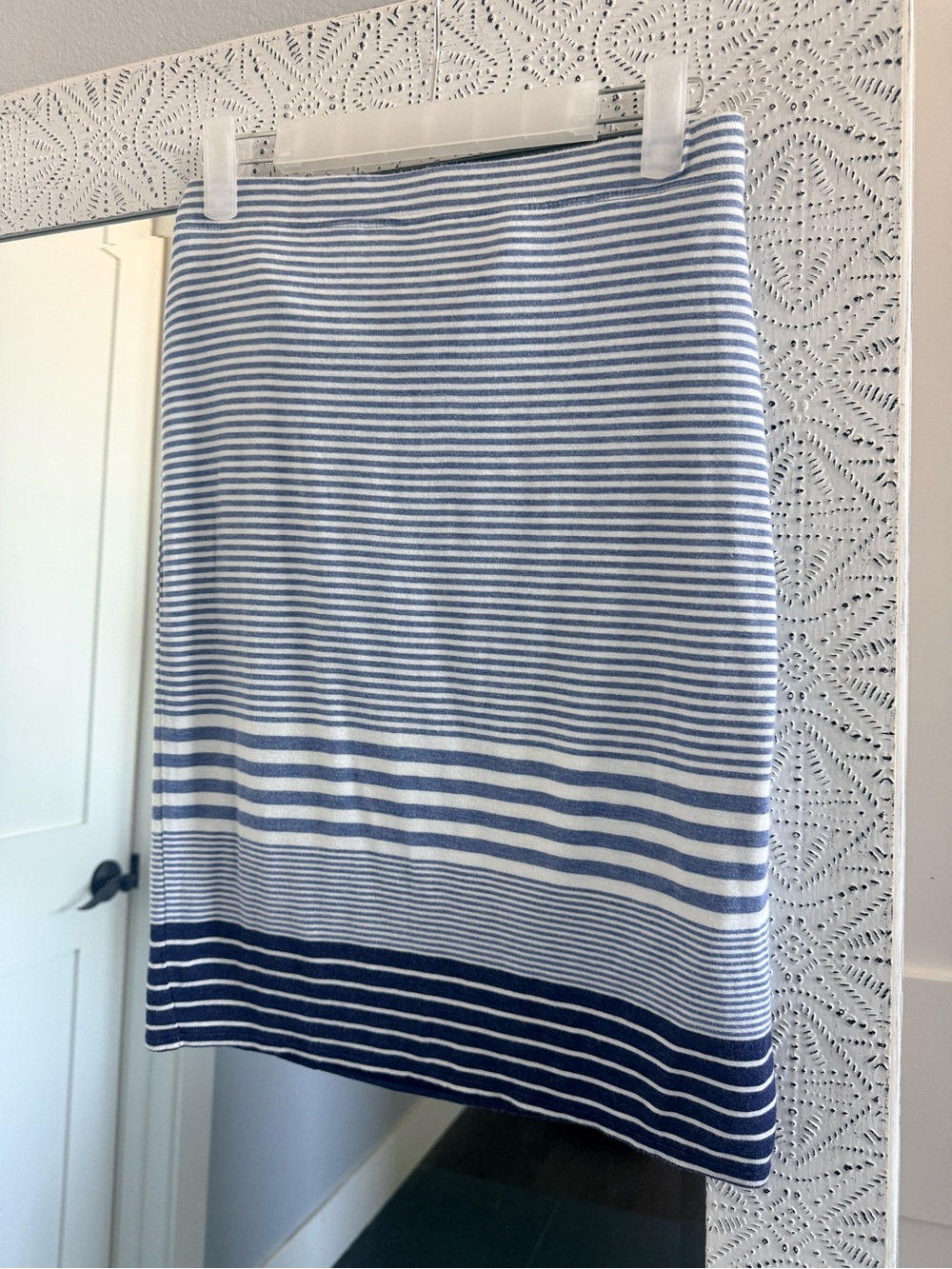Max Studio Navy and White Striped Pencil Skirt
